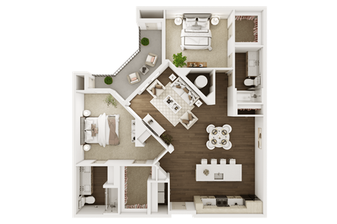 Floor plan for 2 beds, 2 baths, 1244 sqft
